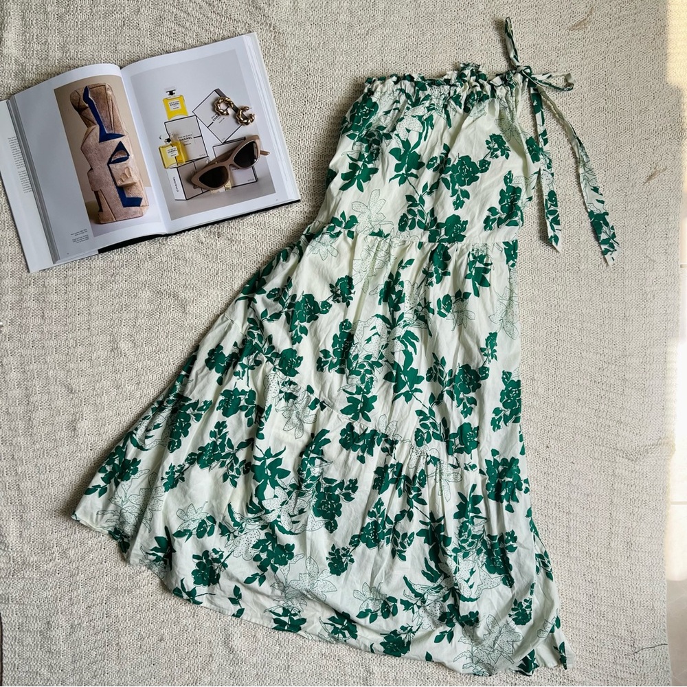 Woman One Shoulder Floral Maxi Dress | Size: S | Green & Beige | Women